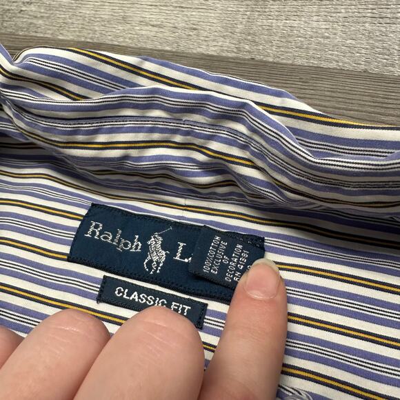Vintage Y2K Ralph Lauren Blue Striped Mens 2XLT Classic Fit Button Down Shirt - Picture 5 of 9